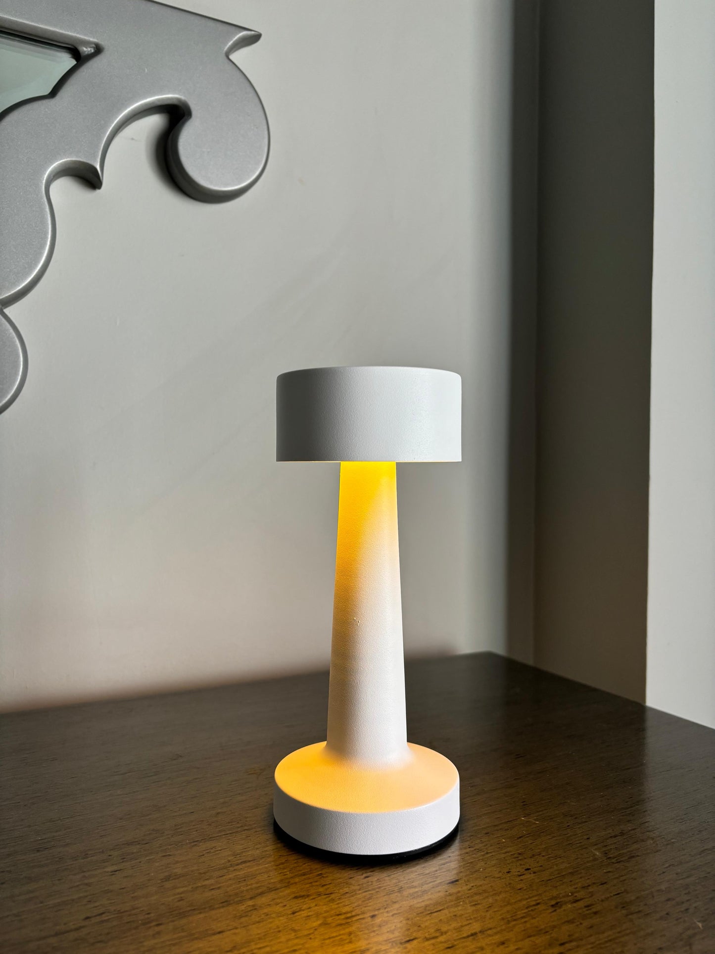 White Modern Drum Table Lamp