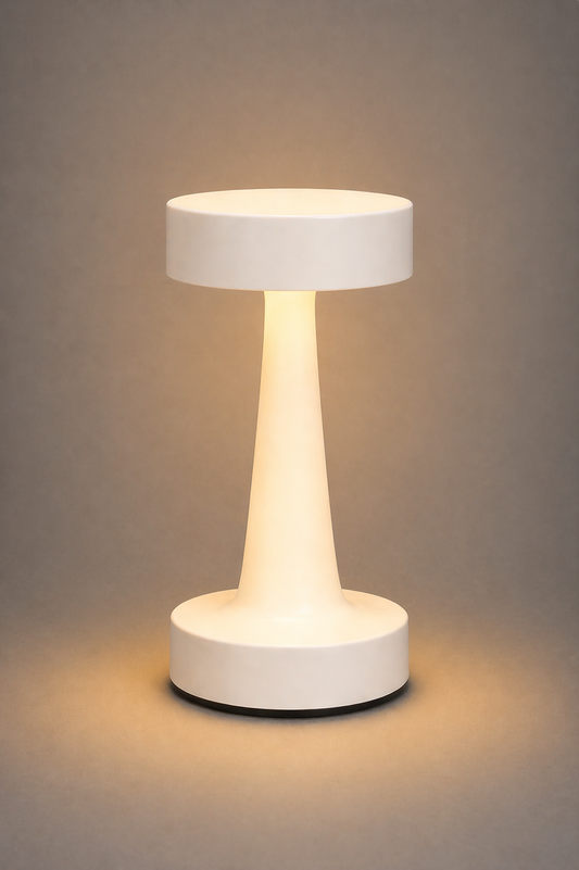 White Modern Drum Table Lamp