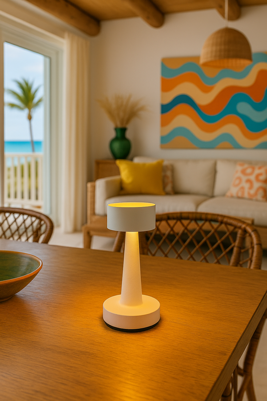 White Modern Drum Table Lamp